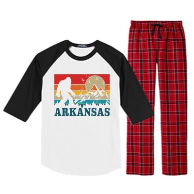 Arkansas Bigfoot Vintage Mountains Hiking Camping Gift Raglan Sleeve Pajama Set