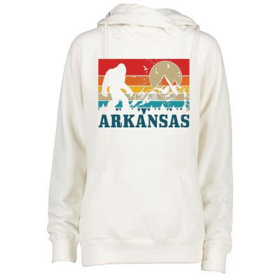 Arkansas Bigfoot Vintage Mountains Hiking Camping Gift Womens Funnel Neck Pullover Hood