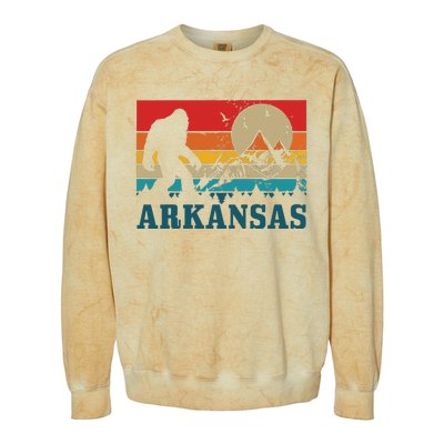 Arkansas Bigfoot Vintage Mountains Hiking Camping Gift Colorblast Crewneck Sweatshirt