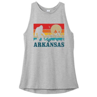 Arkansas Bigfoot Vintage Mountains Hiking Camping Gift Ladies PosiCharge Tri-Blend Wicking Tank