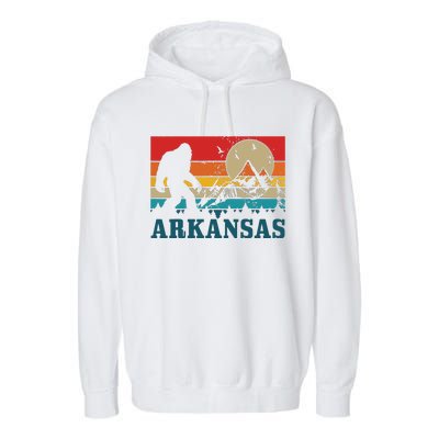 Arkansas Bigfoot Vintage Mountains Hiking Camping Gift Garment-Dyed Fleece Hoodie