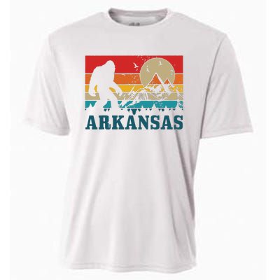 Arkansas Bigfoot Vintage Mountains Hiking Camping Gift Cooling Performance Crew T-Shirt