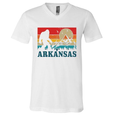 Arkansas Bigfoot Vintage Mountains Hiking Camping Gift V-Neck T-Shirt