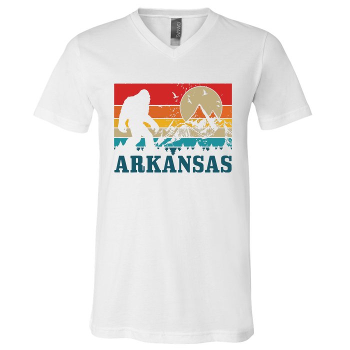 Arkansas Bigfoot Vintage Mountains Hiking Camping Gift V-Neck T-Shirt