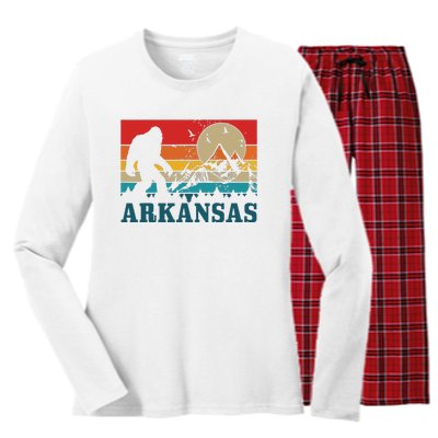 Arkansas Bigfoot Vintage Mountains Hiking Camping Gift Women's Long Sleeve Flannel Pajama Set 