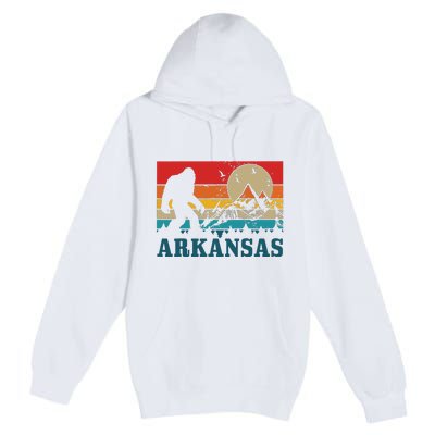 Arkansas Bigfoot Vintage Mountains Hiking Camping Gift Premium Pullover Hoodie