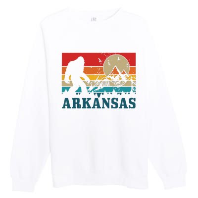 Arkansas Bigfoot Vintage Mountains Hiking Camping Gift Premium Crewneck Sweatshirt