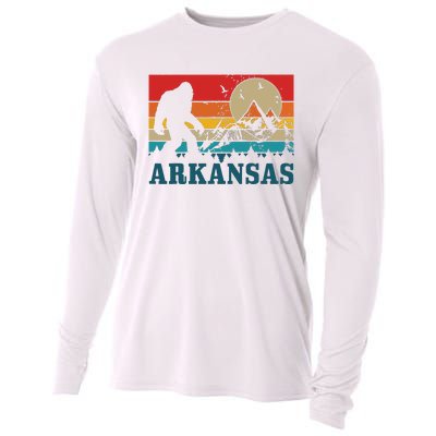 Arkansas Bigfoot Vintage Mountains Hiking Camping Gift Cooling Performance Long Sleeve Crew