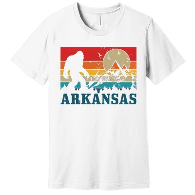 Arkansas Bigfoot Vintage Mountains Hiking Camping Gift Premium T-Shirt