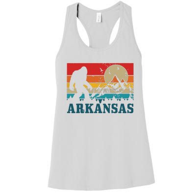 Arkansas Bigfoot Vintage Mountains Hiking Camping Gift Women's Racerback Tank