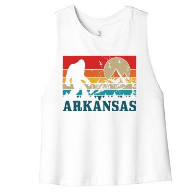 Arkansas Bigfoot Vintage Mountains Hiking Camping Gift Women's Racerback Cropped Tank