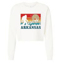 Arkansas Bigfoot Vintage Mountains Hiking Camping Gift Cropped Pullover Crew