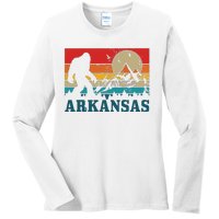 Arkansas Bigfoot Vintage Mountains Hiking Camping Gift Ladies Long Sleeve Shirt