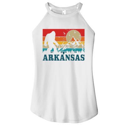 Arkansas Bigfoot Vintage Mountains Hiking Camping Gift Women's Perfect Tri Rocker Tank