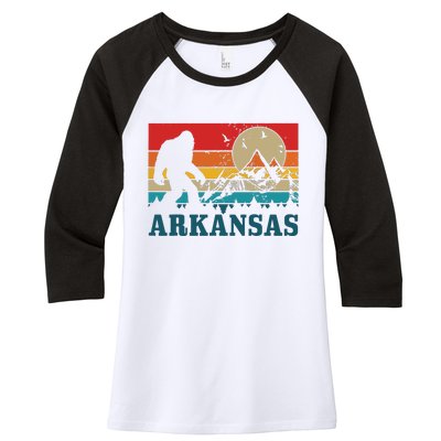 Arkansas Bigfoot Vintage Mountains Hiking Camping Gift Women's Tri-Blend 3/4-Sleeve Raglan Shirt