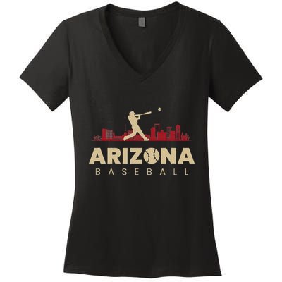 Arizona Baseball Vintage Minimalist Retro Baseball Lover Women's V-Neck T-Shirt