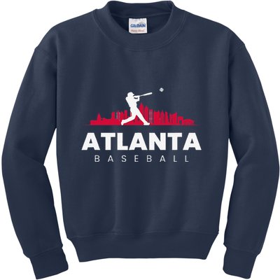 Atlanta Baseball Vintage Minimalist Retro Baseball Lover Kids Sweatshirt