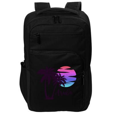 Aruba Beach Vacation Caribbean Cruise Retro Sunset Palm Tree Meaningful Gift Impact Tech Backpack