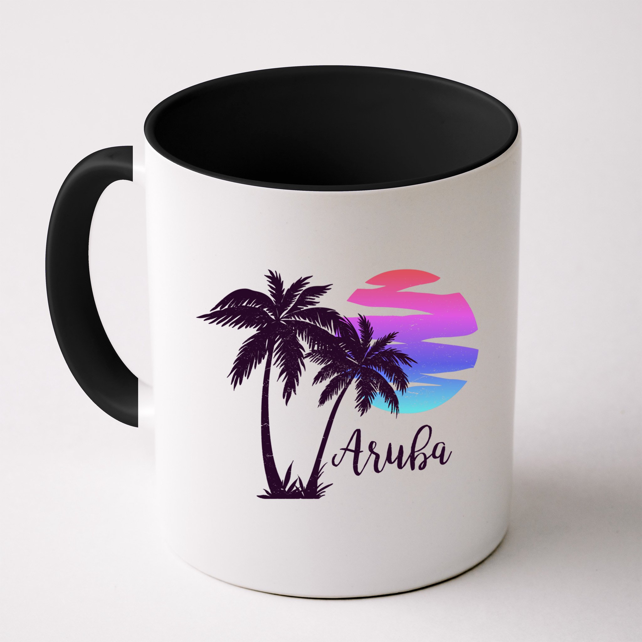 Aruba Beach Vacation Caribbean Cruise Retro Sunset Palm Tree Meaningful Gift Mug