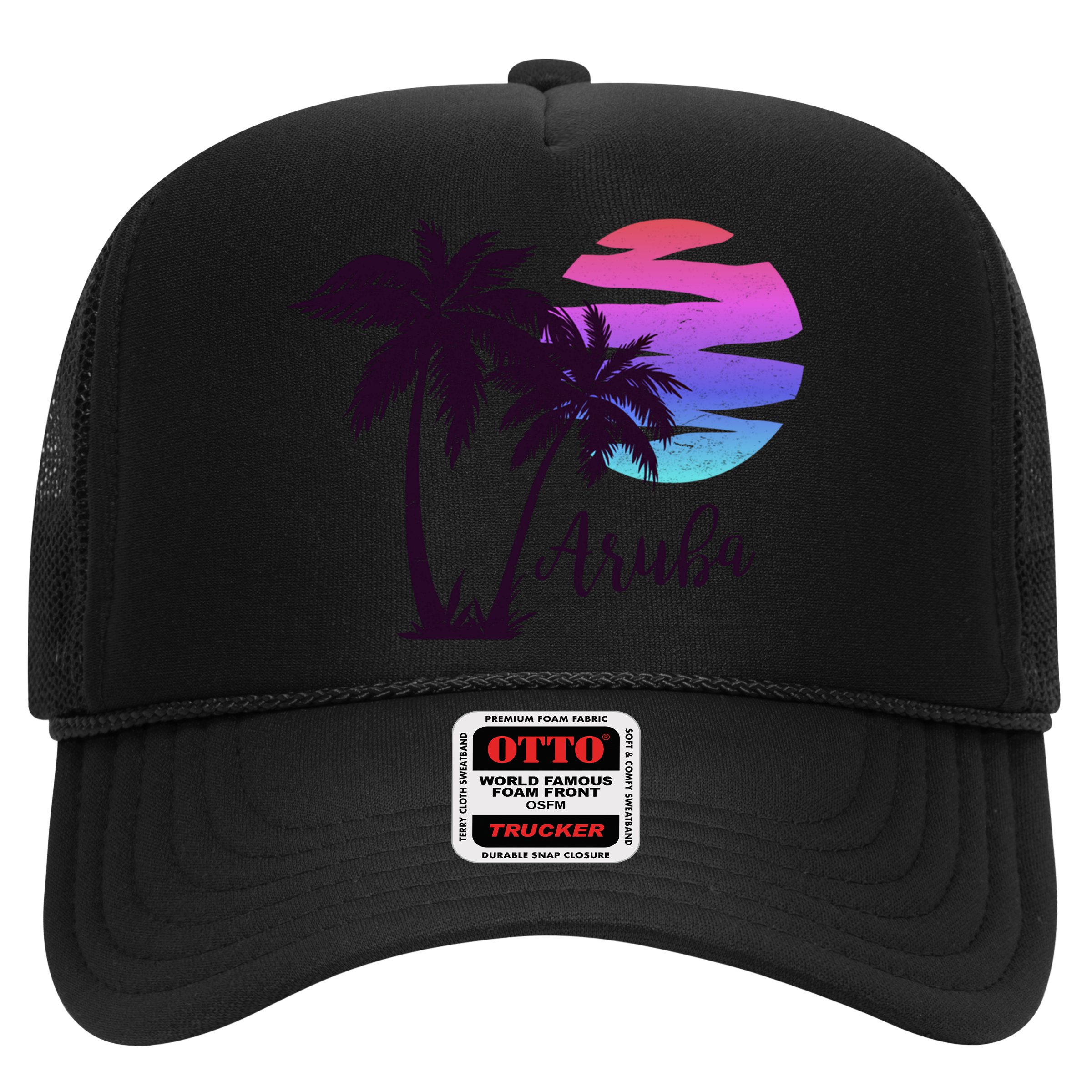 Aruba Beach Vacation Caribbean Cruise Retro Sunset Palm Tree Meaningful Gift Hat