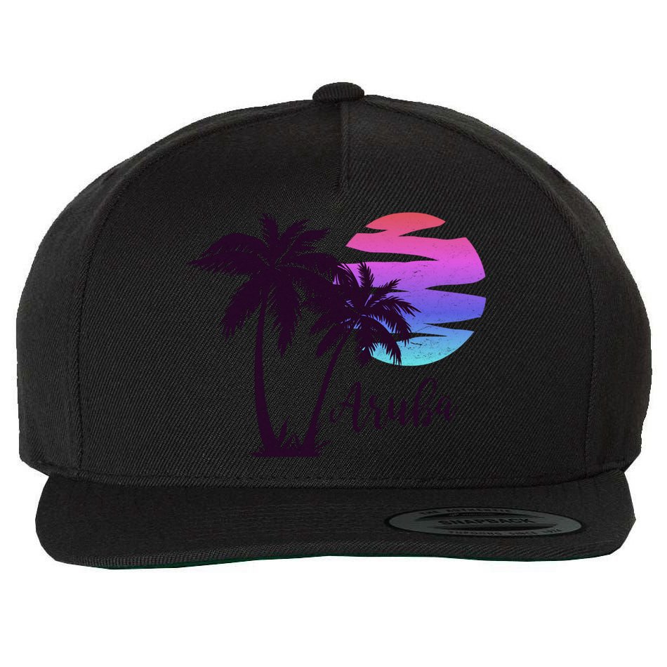 Aruba Beach Vacation Caribbean Cruise Retro Sunset Palm Tree Meaningful Gift Wool Snapback Cap