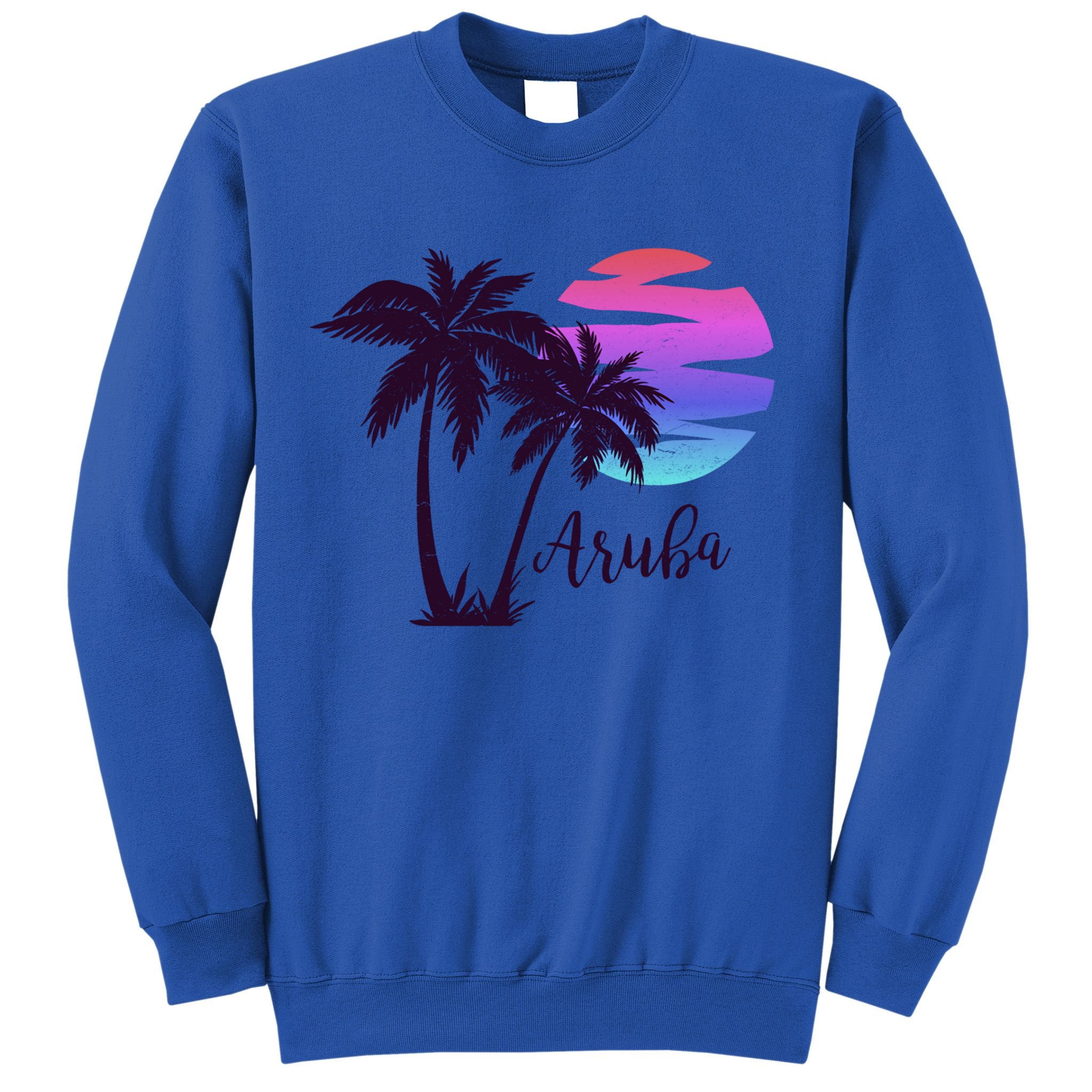 Aruba Beach Vacation Caribbean Cruise Retro Sunset Palm Tree Meaningful Gift Sweatshirt