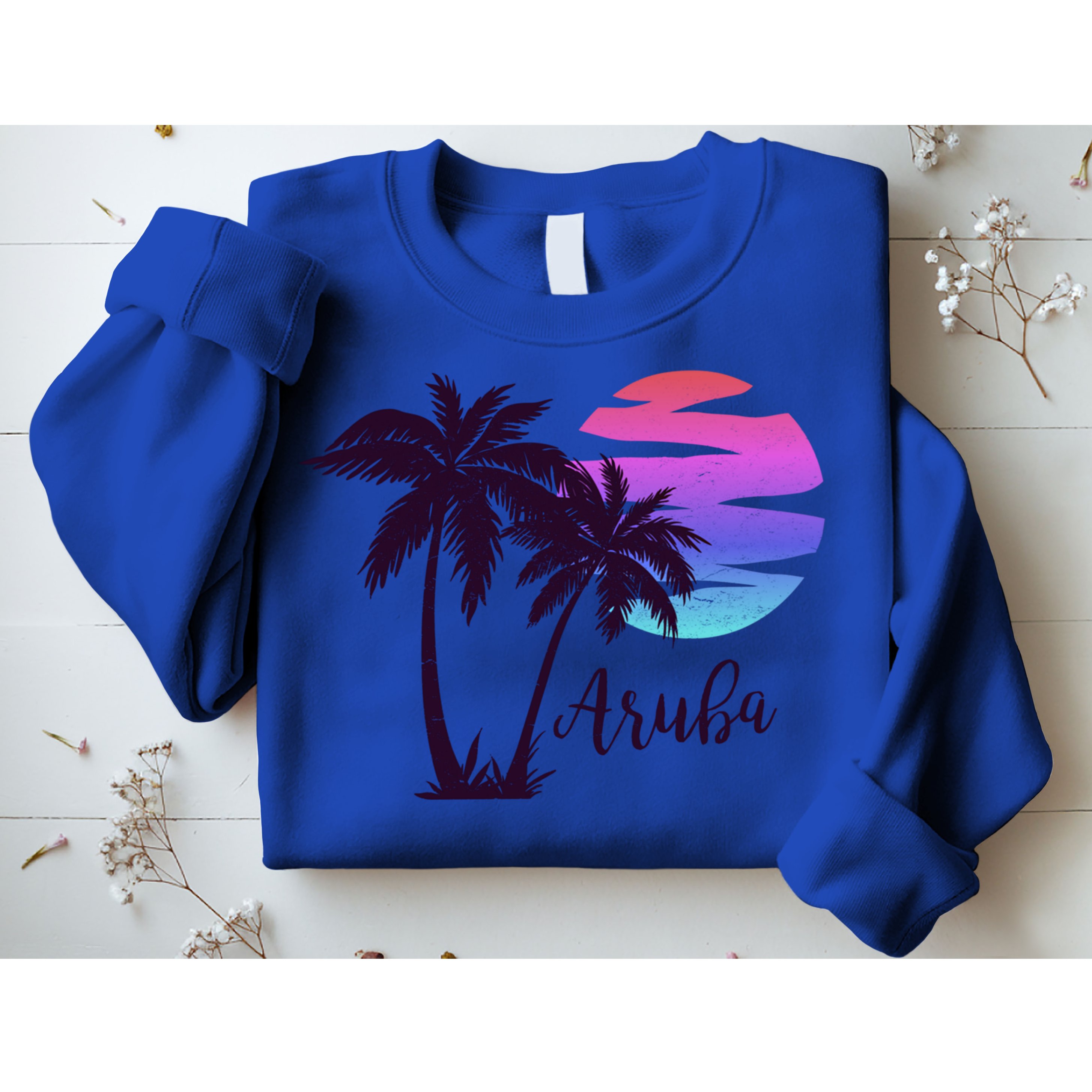 Aruba Beach Vacation Caribbean Cruise Retro Sunset Palm Tree Meaningful Gift Sweatshirt