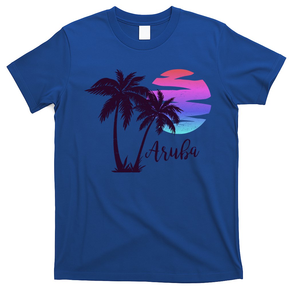 Aruba Beach Vacation Caribbean Cruise Retro Sunset Palm Tree Meaningful Gift T-Shirt