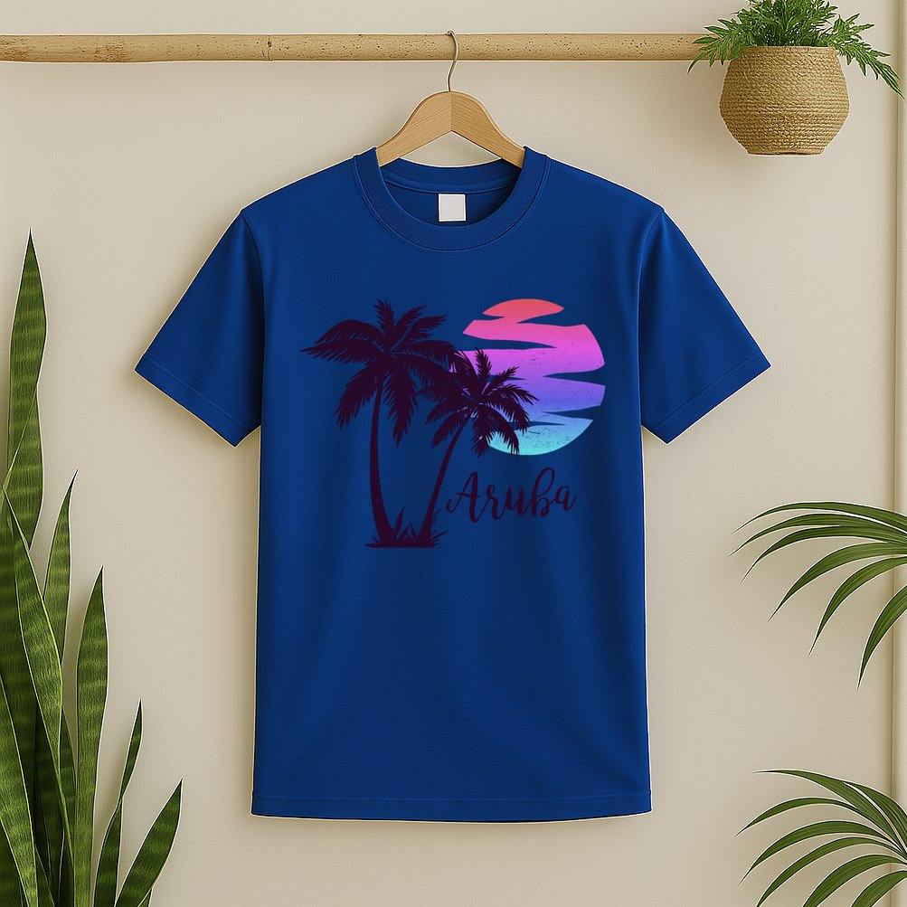 Aruba Beach Vacation Caribbean Cruise Retro Sunset Palm Tree Meaningful Gift T-Shirt