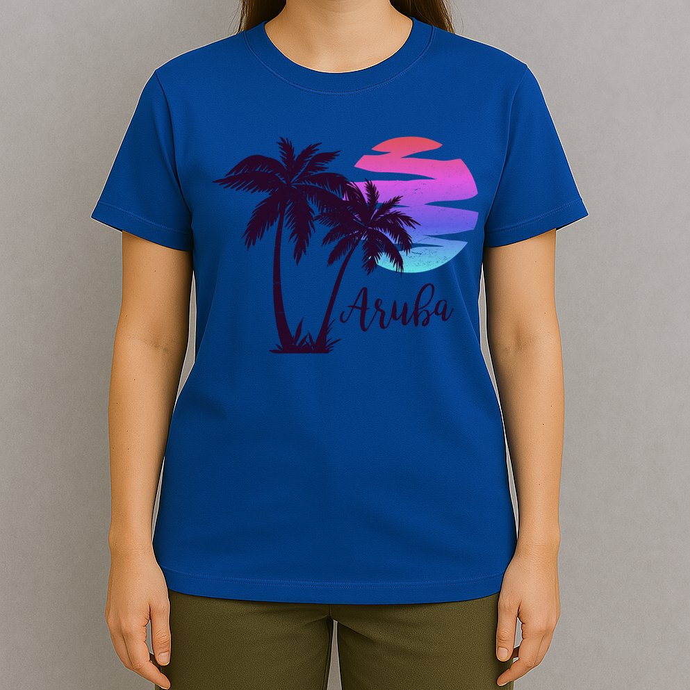 Aruba Beach Vacation Caribbean Cruise Retro Sunset Palm Tree Meaningful Gift T-Shirt