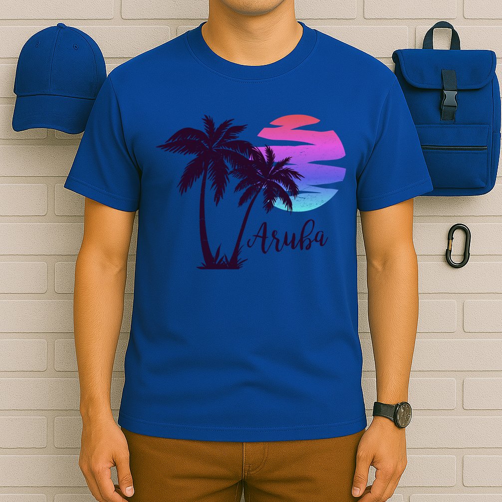 Aruba Beach Vacation Caribbean Cruise Retro Sunset Palm Tree Meaningful Gift T-Shirt