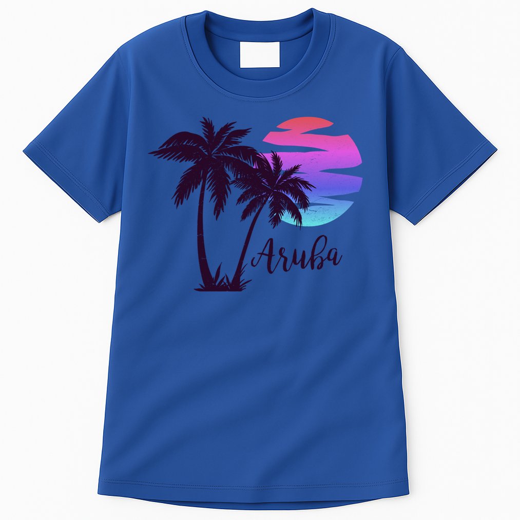 Aruba Beach Vacation Caribbean Cruise Retro Sunset Palm Tree Meaningful Gift Tall T-Shirt