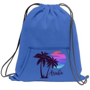 Aruba Beach Vacation Caribbean Cruise Retro Sunset Palm Tree Meaningful Gift Sweatshirt Cinch Pack Bag