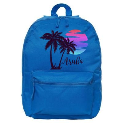 Aruba Beach Vacation Caribbean Cruise Retro Sunset Palm Tree Meaningful Gift 16 in Basic Backpack