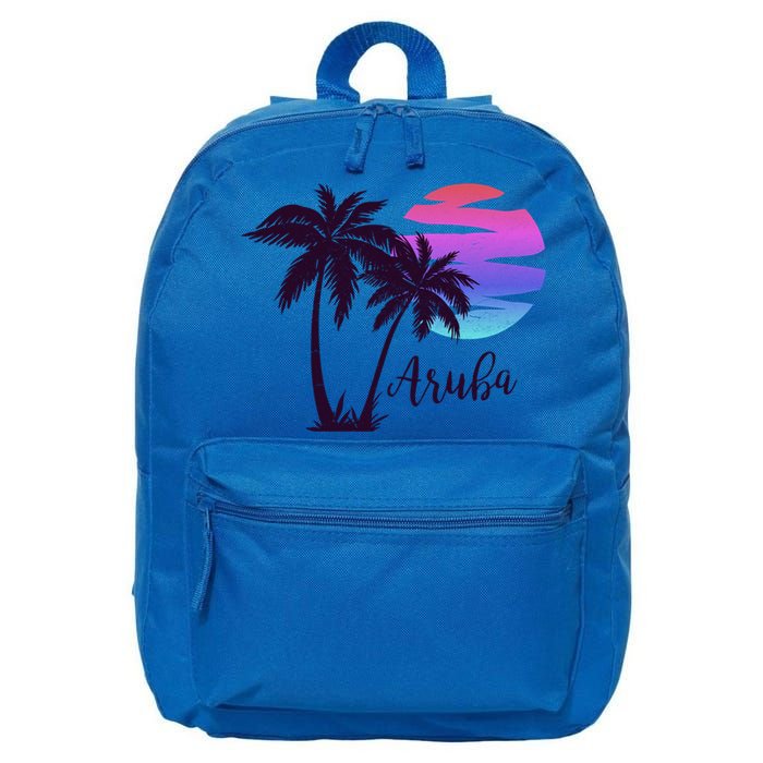 Aruba Beach Vacation Caribbean Cruise Retro Sunset Palm Tree Meaningful Gift 16 in Basic Backpack