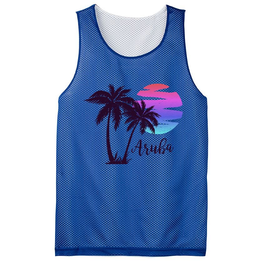 Aruba Beach Vacation Caribbean Cruise Retro Sunset Palm Tree Meaningful Gift Mesh Reversible Basketball Jersey Tank