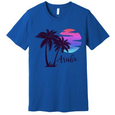 Aruba Beach Vacation Caribbean Cruise Retro Sunset Palm Tree Meaningful Gift Premium T-Shirt