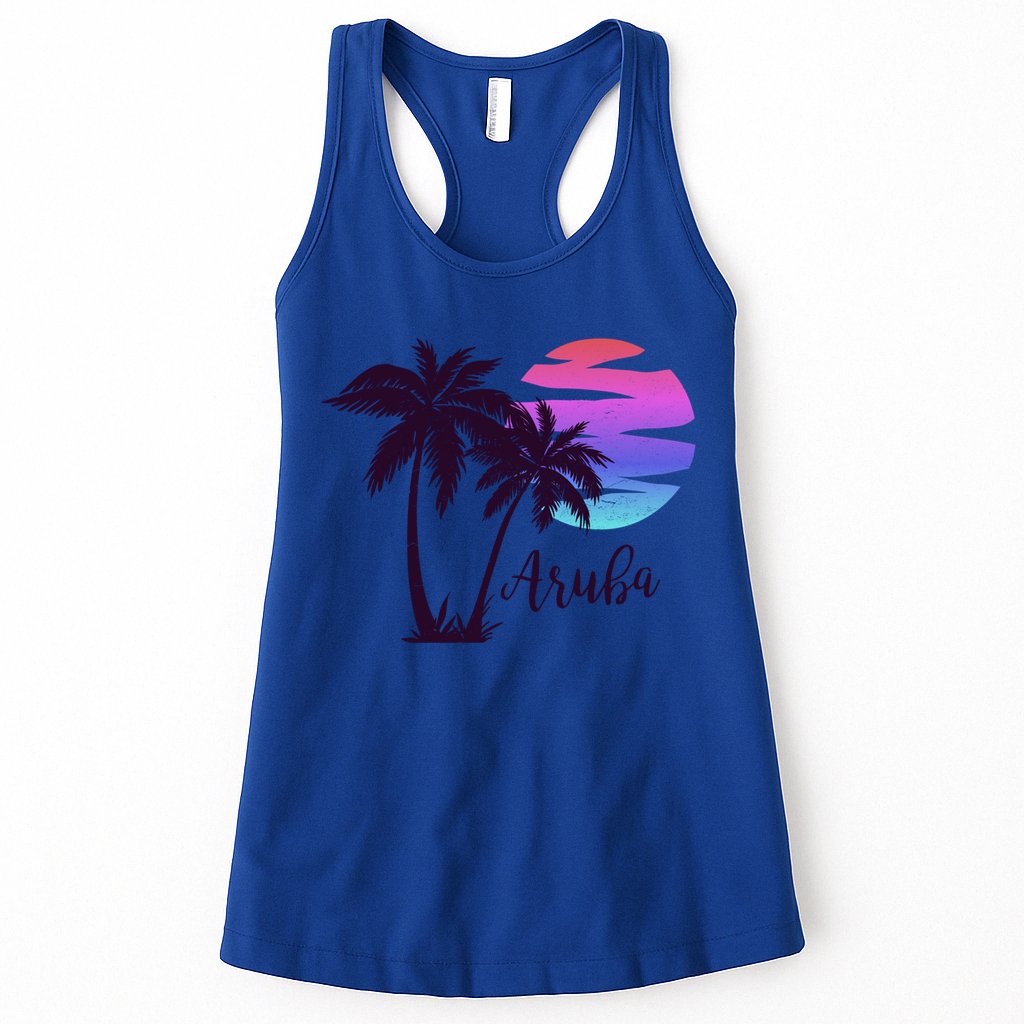 Aruba Beach Vacation Caribbean Cruise Retro Sunset Palm Tree Meaningful Gift Womens Tank Top