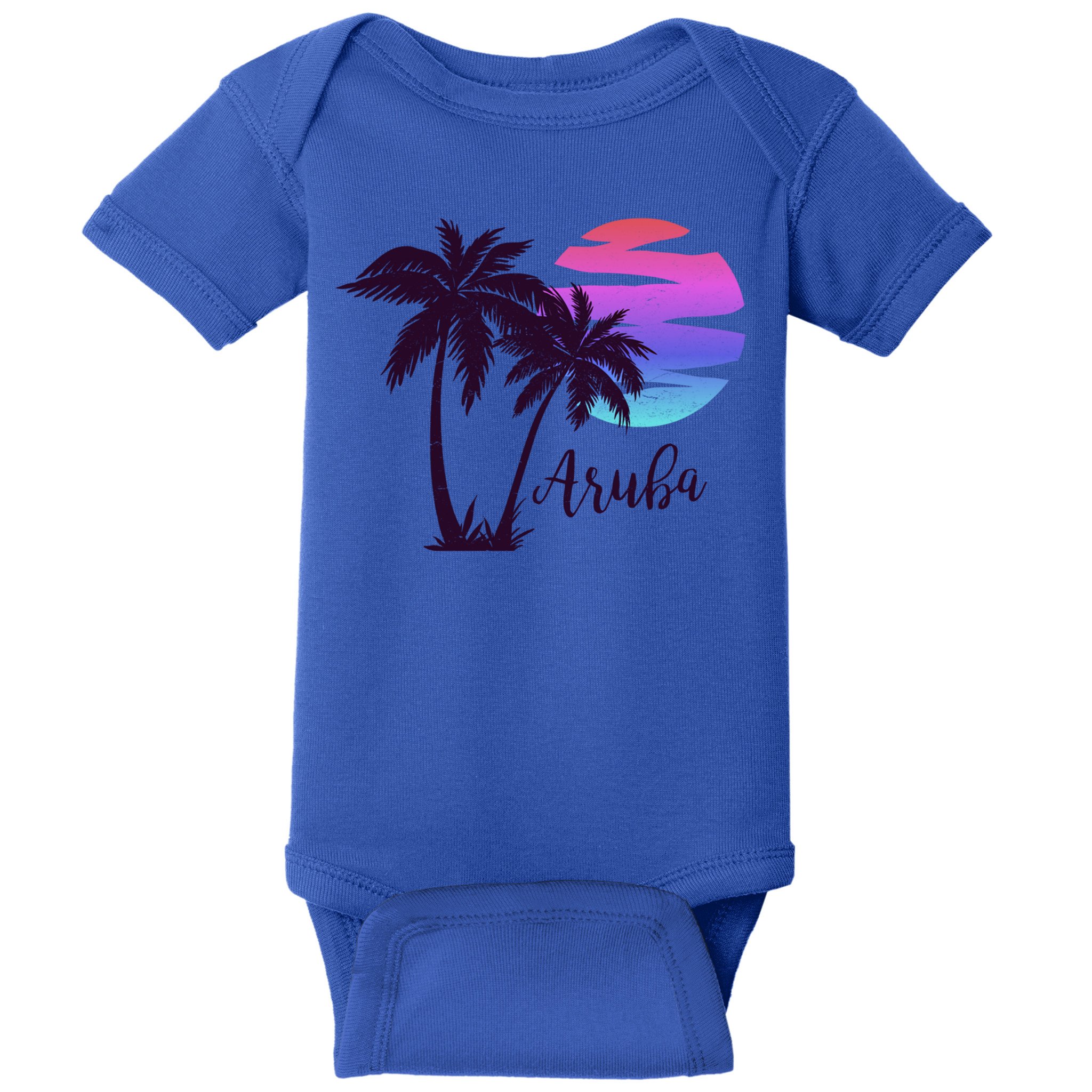 Aruba Beach Vacation Caribbean Cruise Retro Sunset Palm Tree Meaningful Gift Baby Bodysuit