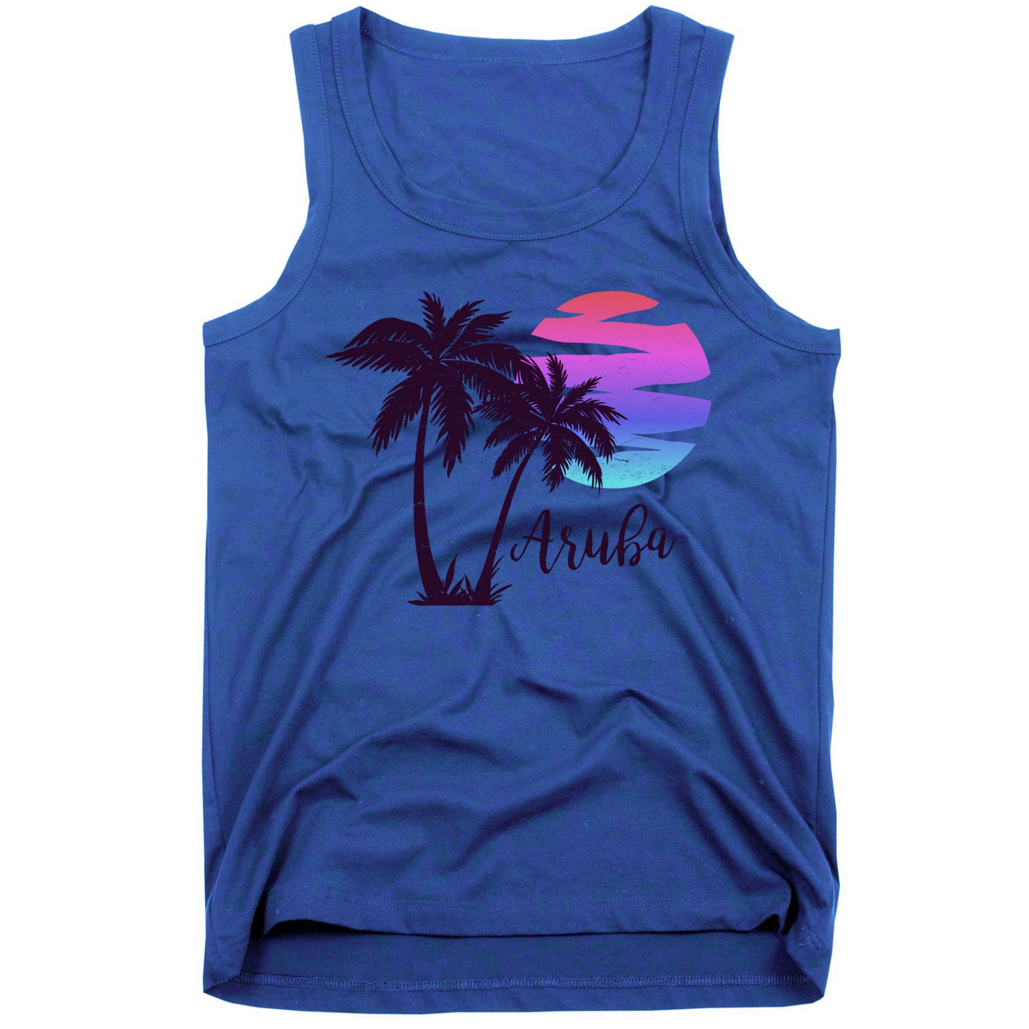 Aruba Beach Vacation Caribbean Cruise Retro Sunset Palm Tree Meaningful Gift Tank Top