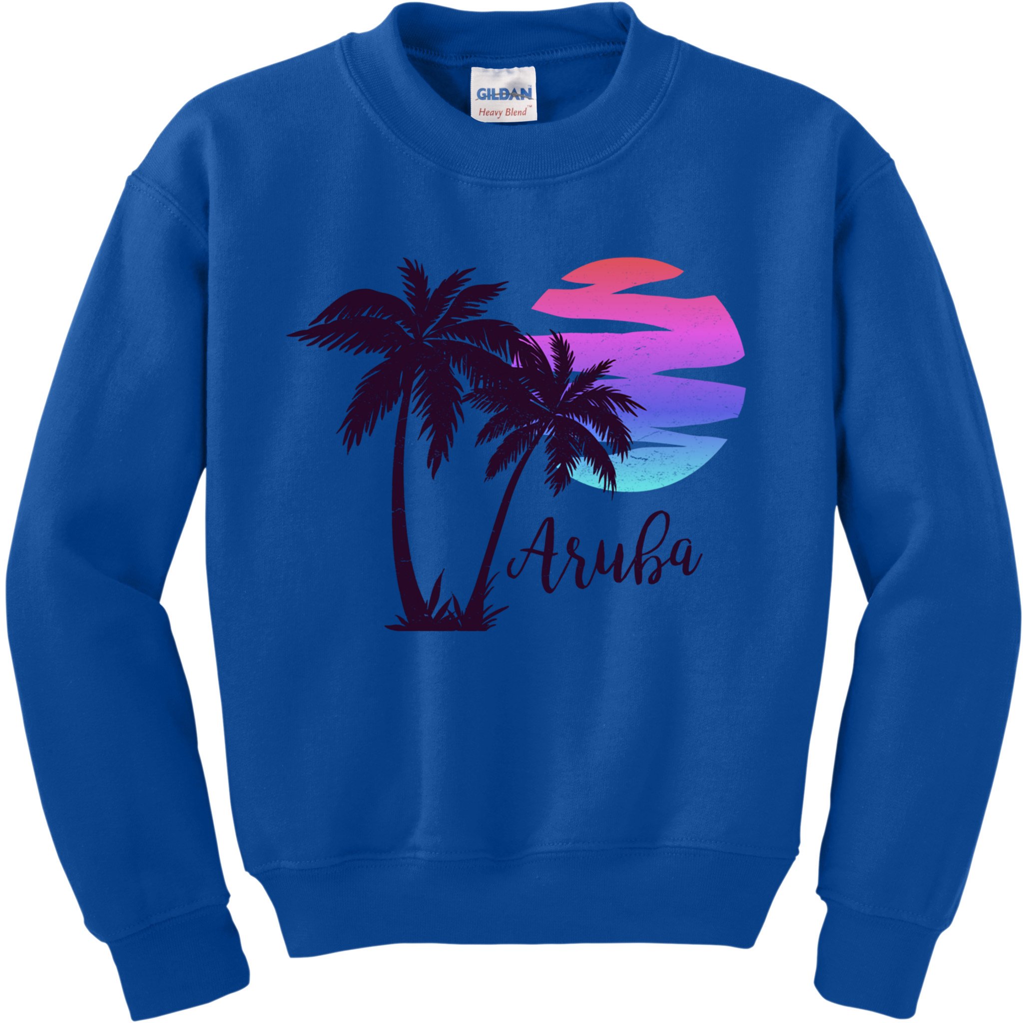 Aruba Beach Vacation Caribbean Cruise Retro Sunset Palm Tree Meaningful Gift Kids Sweatshirt