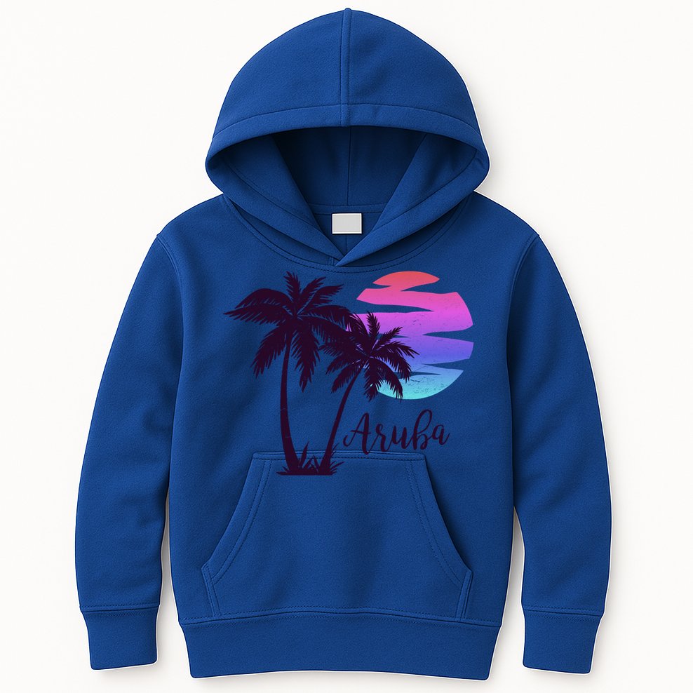 Aruba Beach Vacation Caribbean Cruise Retro Sunset Palm Tree Meaningful Gift Kids Hoodie