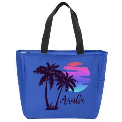 Aruba Beach Vacation Caribbean Cruise Retro Sunset Palm Tree Meaningful Gift Zip Tote Bag