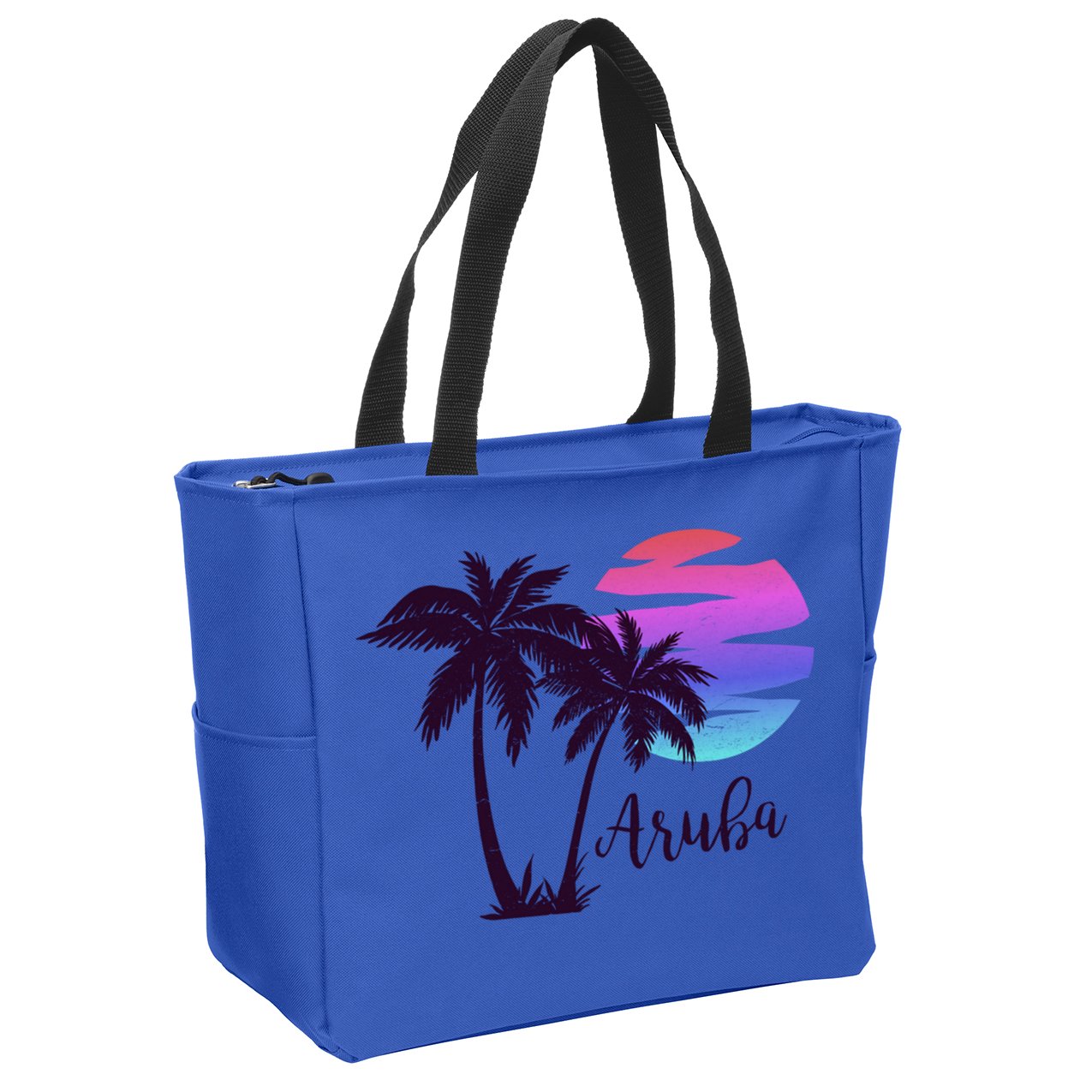 Aruba Beach Vacation Caribbean Cruise Retro Sunset Palm Tree Meaningful Gift Zip Tote Bag