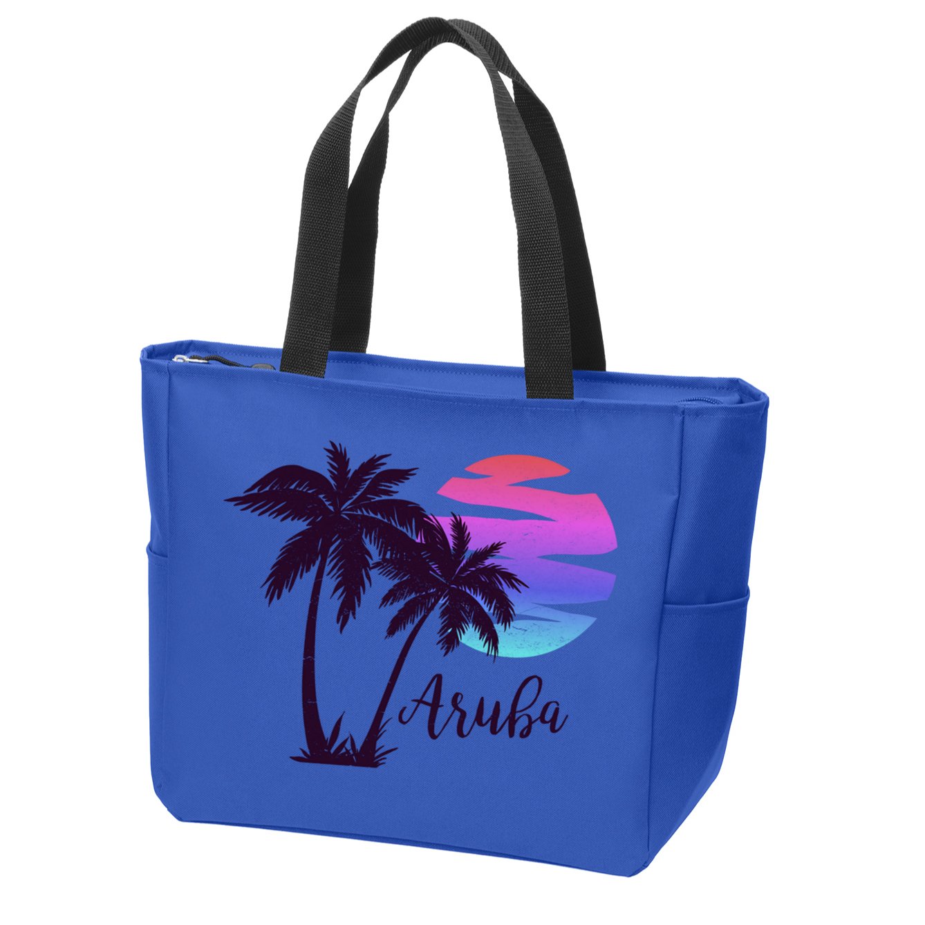 Aruba Beach Vacation Caribbean Cruise Retro Sunset Palm Tree Meaningful Gift Zip Tote Bag