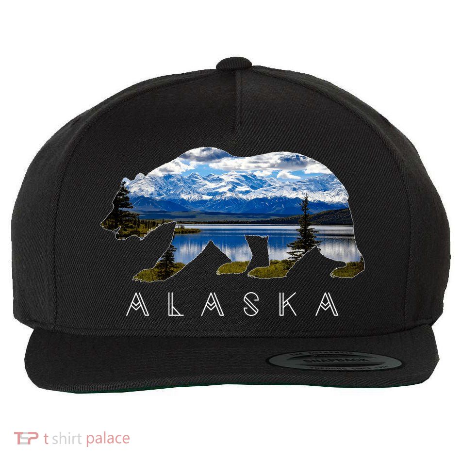 Alaskan Bear With Lake & Mountain Souvenir Wool Snapback Cap