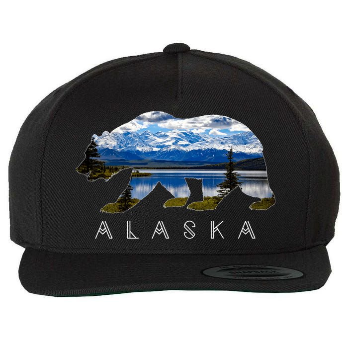 Alaskan Bear With Lake & Mountain Souvenir Wool Snapback Cap