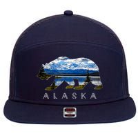 Alaskan Bear With Lake & Mountain Souvenir 7 Panel Mesh Trucker Snapback Hat