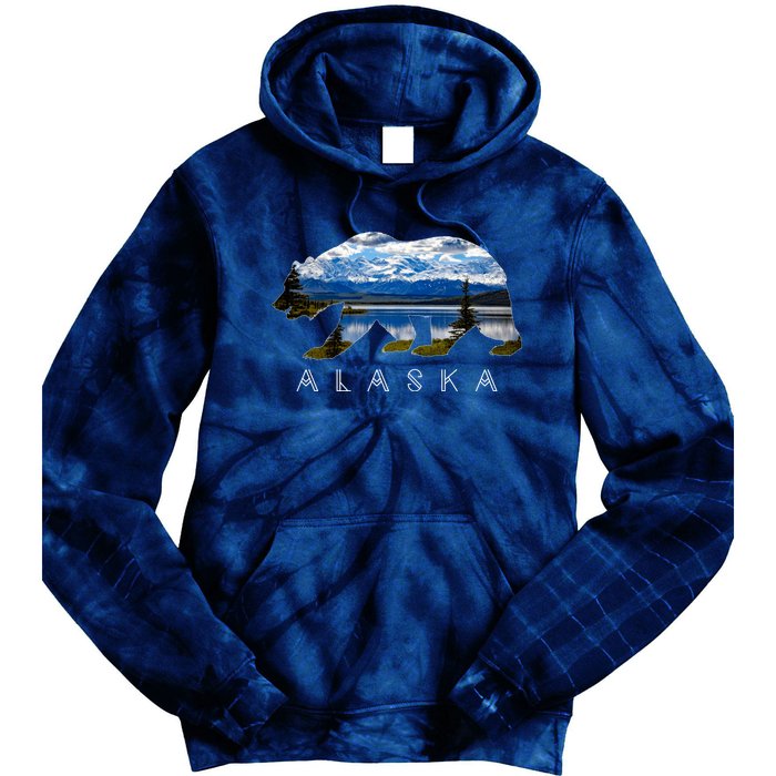 Alaskan Bear With Lake & Mountain Souvenir Tie Dye Hoodie