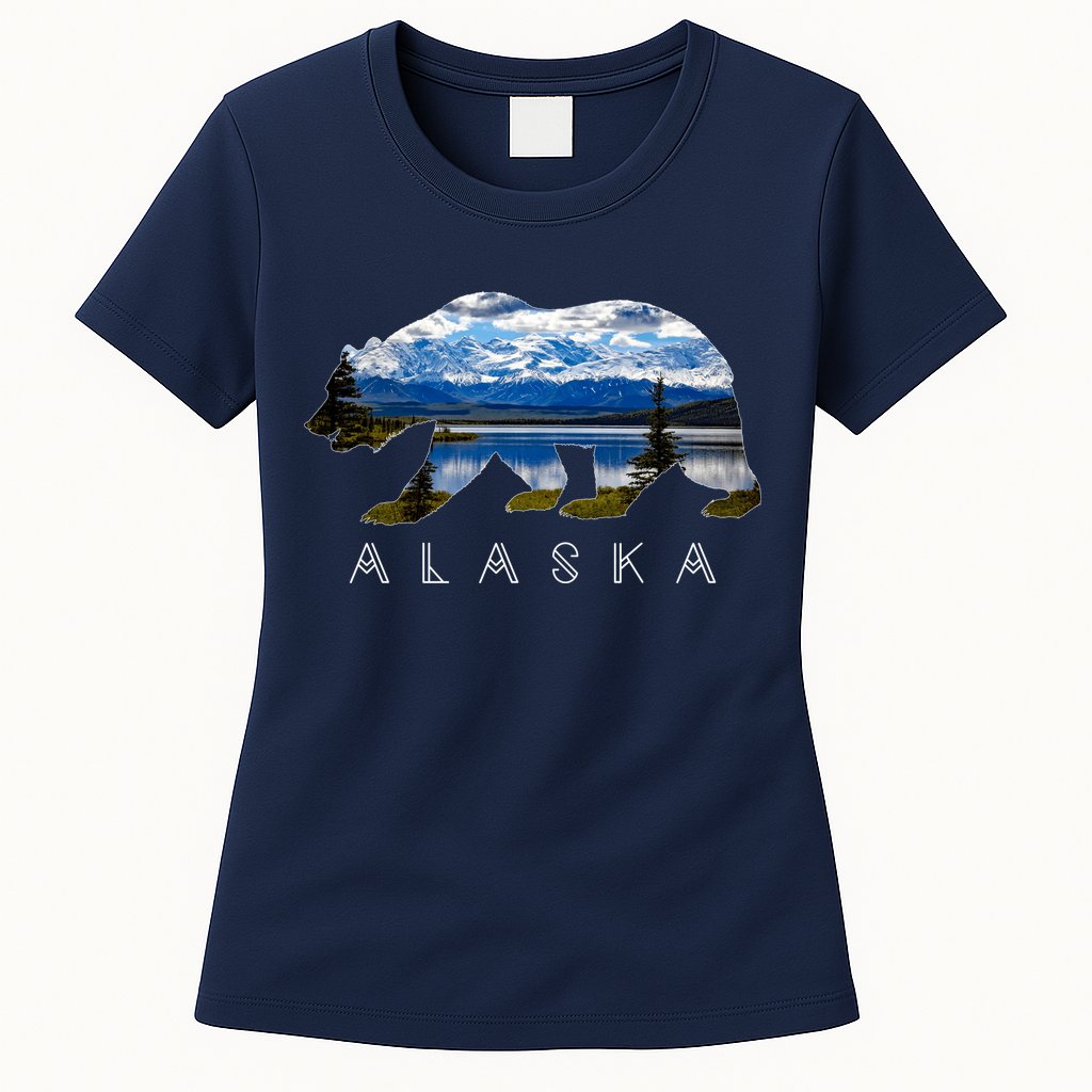 Alaskan Bear With Lake & Mountain Souvenir Womens T-Shirt